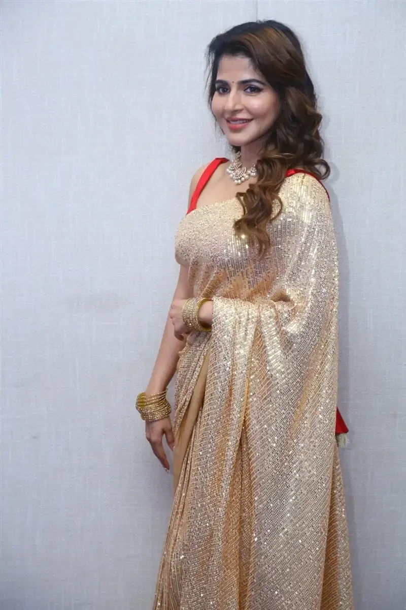 Iswarya Menon in Gold color Saree at Spy Movie Release Event